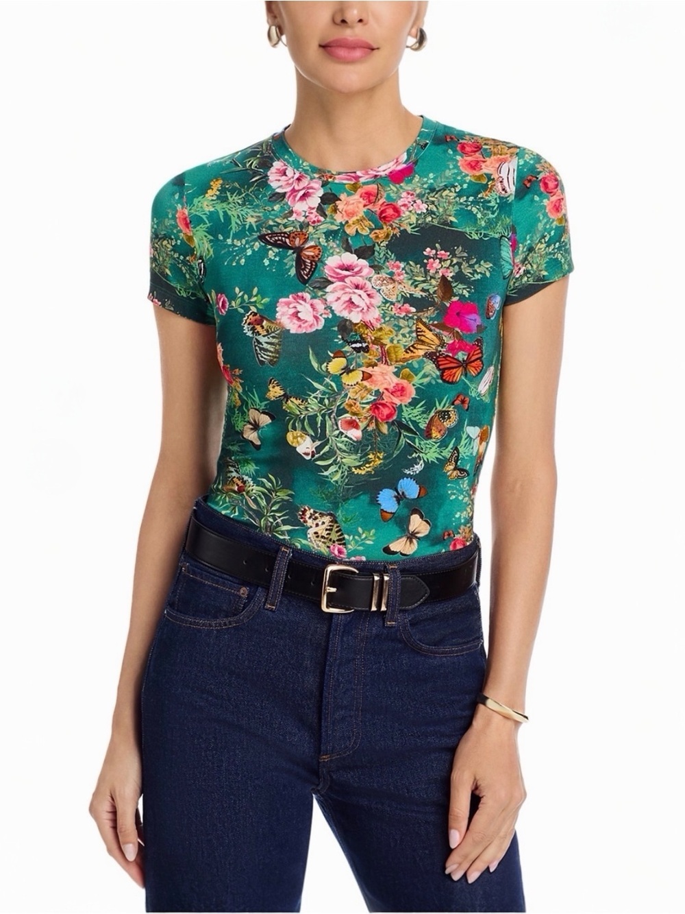 L'AGENCE Ressi Charonda Butterfly Floral Print Women’s Fitted Tee Size XSmall - Picture 6 of 12